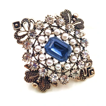 Royal Argint Antic Tonul Deschide Imitat Perle de Bord Albastru Stone Art Deco Pătrat Broșe Ace Costum de Bijuterii pentru Femei Pânză