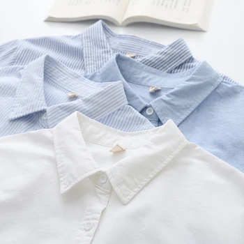 Brand Cotton Oxford Shirt 2021 Toamna Noua Femeie Topuri Casual și o Bluză Confortabilă Alb-Albastru, Tricouri Stil Colegiu