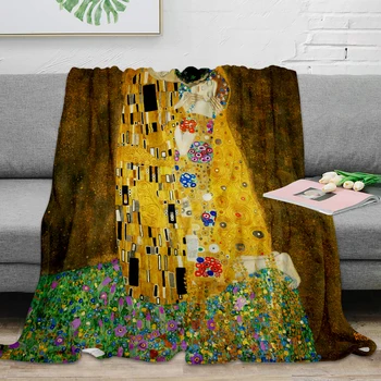 WARMTOUR Arunca Pătură Gustav Klimt Sarutul Arunca Pătură Caldă Microfibra Pătura Pături Pentru Paturi de Decor Acasă
