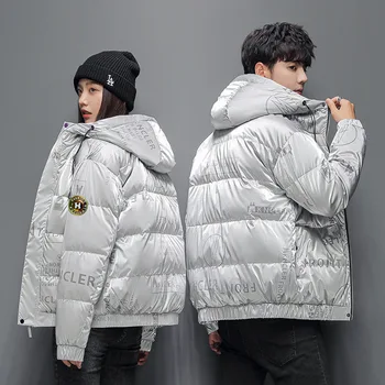 Barbati toamna și iarna jacheta scrisoare de imprimare alb rață jos jacheta scurta versiunea coreeană de moda tendință de tineret student jacheta cu gluga